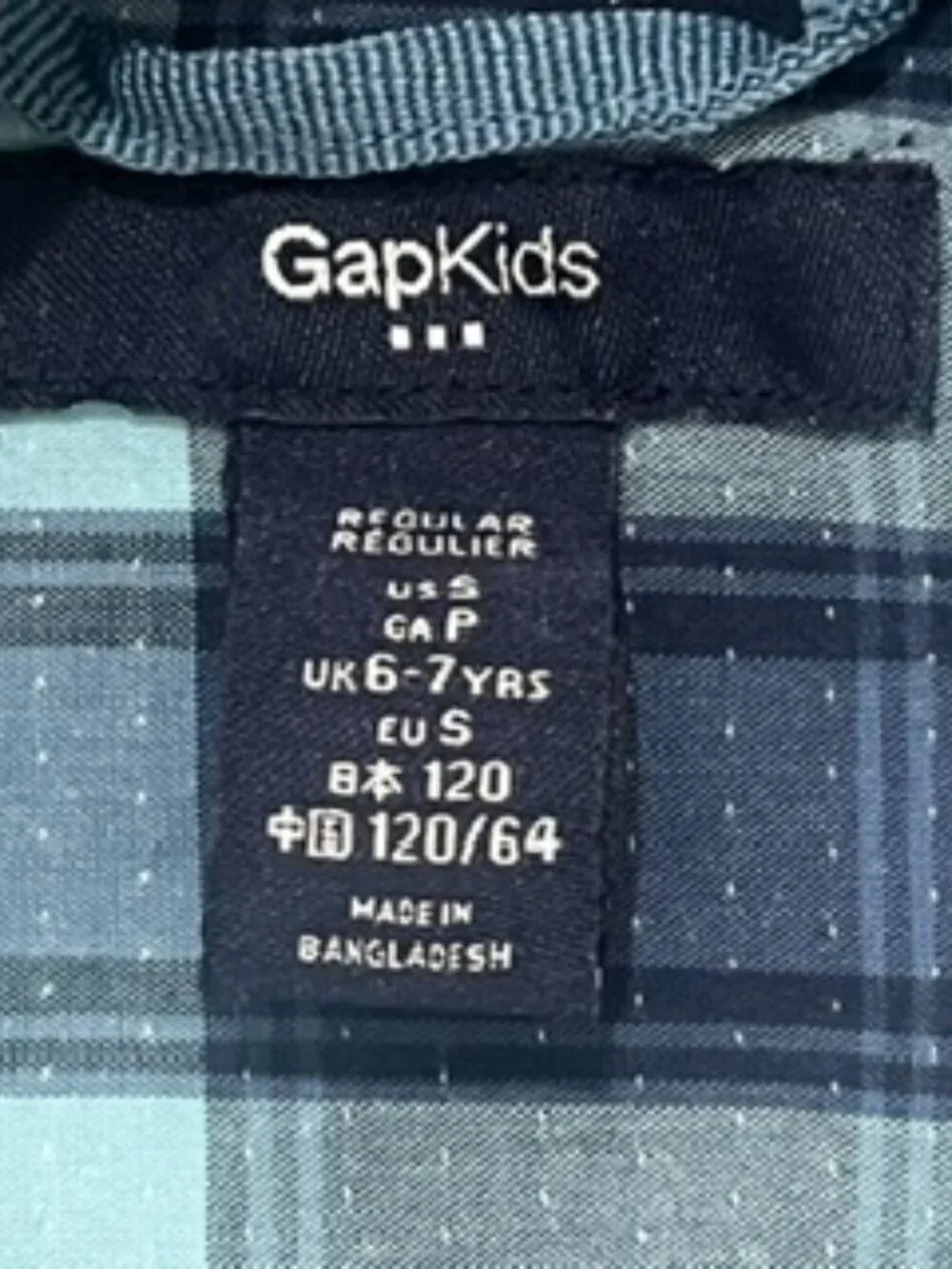 Gap Kids Boys shirt Size SMALL Blue & Turquoise Plaid Button up Long Sleeve